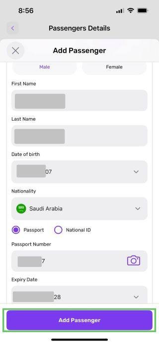 Almatar Flight Booking - Passengers Details Entry