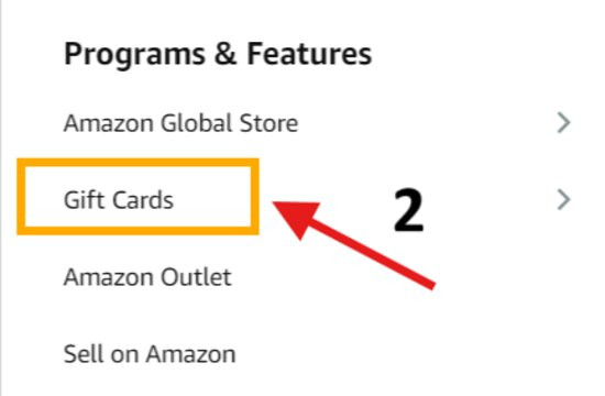 Select "Gift Cards" from the "Programs & Features" section