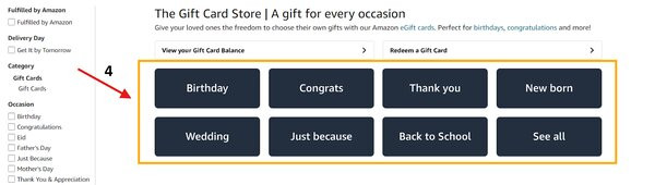 Select the Amazon gift card from the available options