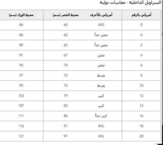 مقاسات الملابس الداخلية النسائية من امريكان ايجل