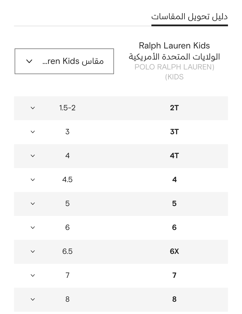 جدول مقاسات فارفيتش لفساتين البنات